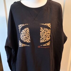 Champion Womens  Black Leopard Print Sweatshirt Size 2X Cozy Chic